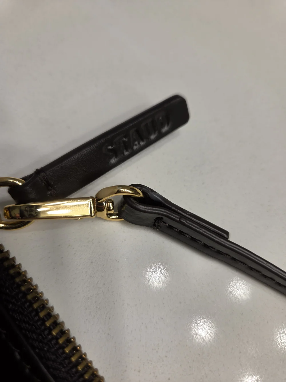 STAUD Brown Leather Wristlet Pouch with Gold Hardware
